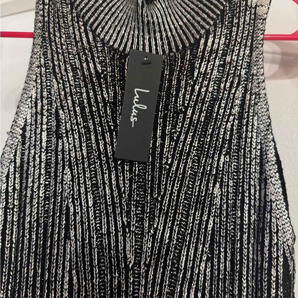 Lulu's Black and Silver Knit Maxi dress